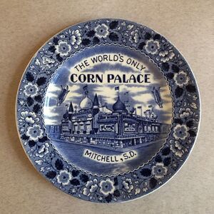 World's Only Corn Palace Mitchell, S. D. Souvenir Blue Staffordshire 7" Plate